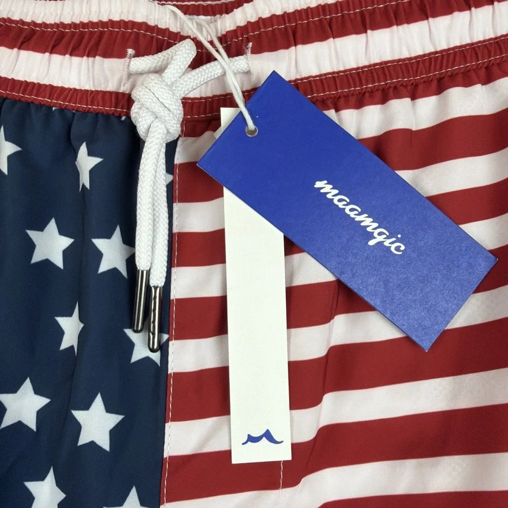 maamgic‎ Swim Trunks Board Shorts Mens Size L Compression Liner NWT Zip Pockets